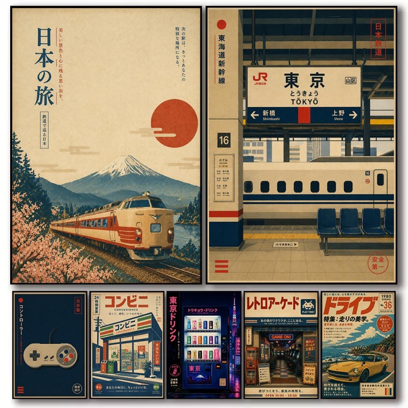 Japanese Lifestyle Game - Poster Vintage Giapponese Stile Stazione Ferroviaria